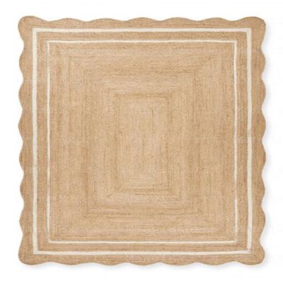 The Weaver House Natural Jute Scalloped Bohemian Decor Handwoven Custom Decorative Rug (BD1) - 10x14 ft - White
