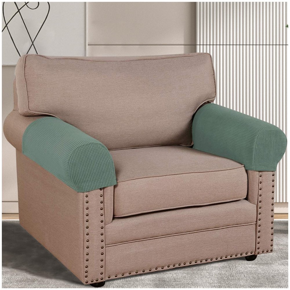 Armrest Chair Covers, Set of 2/4/6 Armrest Chair Covers Non-Slip Arm Protector Stretch Armchair Couch Anti-Scratch Furniture Slipcovers for Sofa Couches (Gray Green,6PCS)