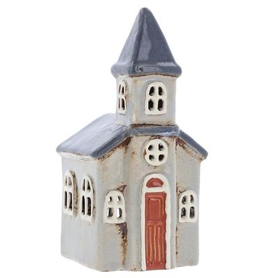 Shudehill Giftware Village Pottery Small Church Tealight Holder - Light Grey/Dark Grey 330990