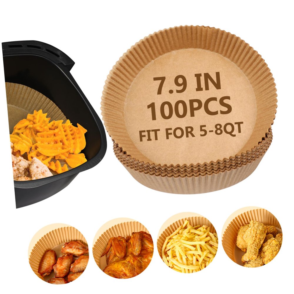 100 Pcs Air Fryer Paper Air Fryer Pot Liners Cooking Paper Accessory Baking Bowls Round