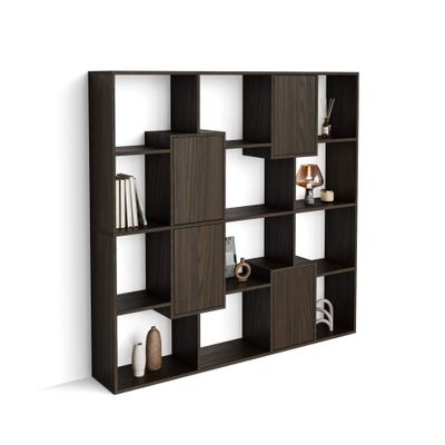 Mobili Fiver, Iacopo S Bookcase with Panel Doors (63.3 x 62.3 in), Dark Walnut, Made in Italy