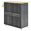 Modway Cuisine Rolling Kitchen Cart with Storage in Charcoal Natural - Portable Island for Kitchen with Spice Rack, Perfect as a Coffee Bar Cabinet, Butcher Block Island or Kitchen Island on Wheels view 3