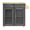 Modway Cuisine Rolling Kitchen Cart with Storage in Charcoal Natural - Portable Island for Kitchen with Spice Rack, Perfect as a Coffee Bar Cabinet, Butcher Block Island or Kitchen Island on Wheels view 4