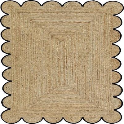 SanwariyaRugsExport Natural Jute Scalloped Rug Bohemian Rug Decor Rug Handwoven Rug Custom Rug Decorative Rug (BLK)-(3x8)