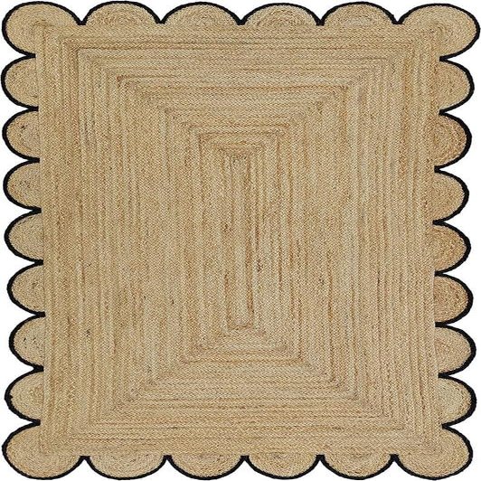 SanwariyaRugsExport Natural Jute Scalloped Rug Bohemian Rug Decor Rug Handwoven Rug Custom Rug Decorative Rug (BLK)-(3x8)