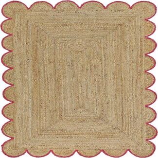 SanwariyaRugsExport Natural Jute Scalloped Rug Bohemian Rug Decor Rug Handwoven Rug Custom Rug Decorative Rug (RED)-(3x8)