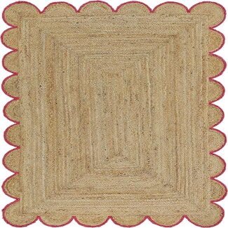 SanwariyaRugsExport Natural Jute Scalloped Rug Bohemian Rug Decor Rug Handwoven Rug Custom Rug Decorative Rug (RED)-(3x8)