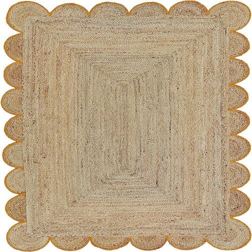 The Weaver House Natural Jute Scalloped Bohemian Decor Handwoven Custom Decorative Rug (YLW)-(10x14)