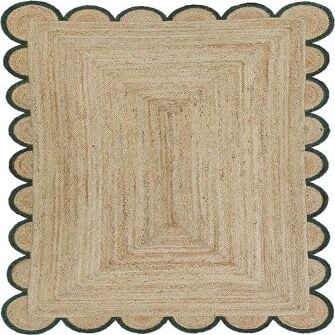 SanwariyaRugsExport Natural Jute Scalloped Rug Bohemian Rug Decor Rug Handwoven Rug Custom Rug Decorative Rug (GRN)-(3x8)