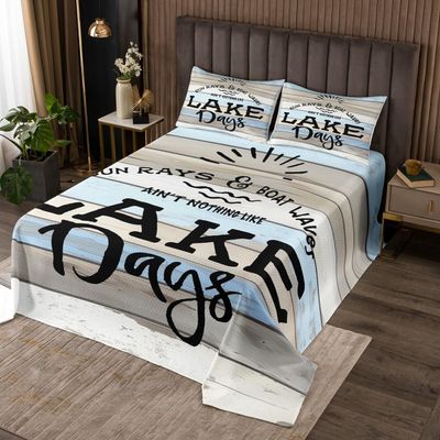 3 Piece Lake Theme Quilt Bedding Set Women Aldult Lightweight Bedding Vintage Wood Farmhouse Bedspread Set Lake Life Bedspread Coverlet Soft Microfiber Home Quilt Set for King Bed All Season