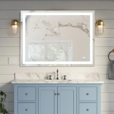 48X36 Inch LED Bathroom Mirror, Wall Mounted Anti-Fog Memory Brightness Dimmable Makeup Mirror Modern Vanity Mirror with 3 Colors Light, Birthday Gift Room Decor, Horizontal & Vertical