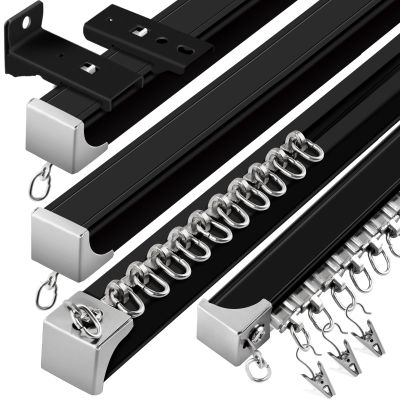 Curtain Track, (3Ft-18Ft) Flexible Curtain Track Ceiling Wall Mount Black Aluminum Curtain Rails System Room Divider Rv Heavy Duty Drop Sliding Ceiling Track Set for Window, 6 Pack