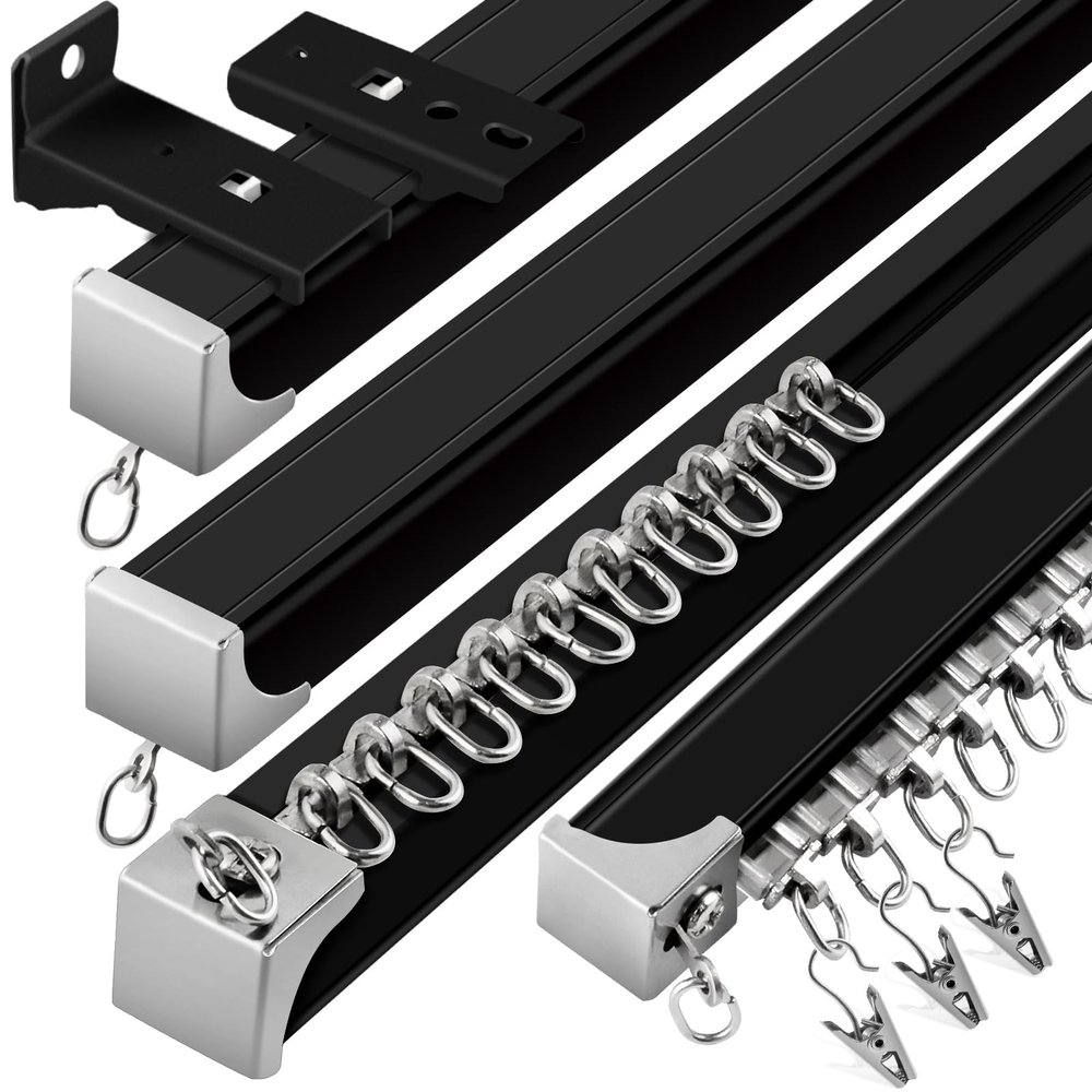 Curtain Track, (3Ft-18Ft) Flexible Curtain Track Ceiling Wall Mount Black Aluminum Curtain Rails System Room Divider Rv Heavy Duty Drop Sliding Ceiling Track Set for Window, 6 Pack