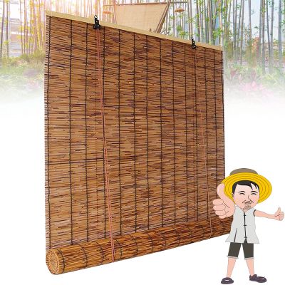 Bamboo Shade Outdoor for Patio, Roll Up Blinds, Reed Shades for Porch/Garden/Sunroom Privacy 41x42in(WH) Brown