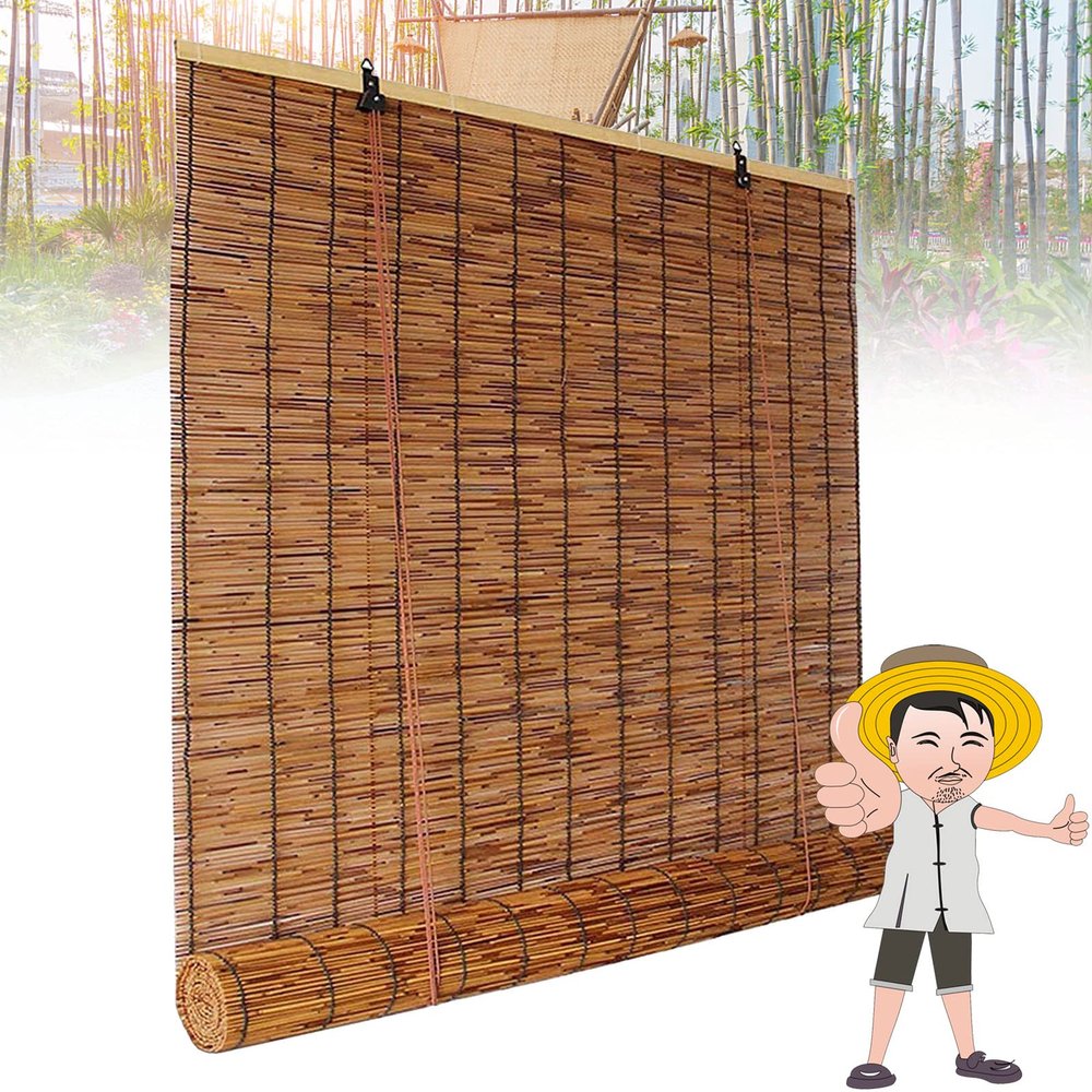 Bamboo Shade Outdoor for Patio, Roll Up Blinds, Reed Shades for Porch/Garden/Sunroom Privacy 41x42in(WH) Brown