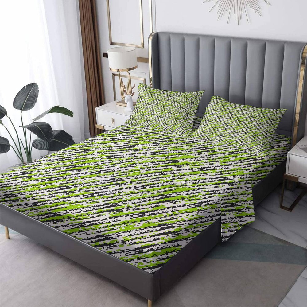Abstract Sheets California King Size, Green Bed Sheets, Patterned Bedding Sheets & Pillowcases 4 Piece Set - Soft Microfiber Deep Pocket Fitted Sheet & Flat Sheet & 2 Pillow Cases S3-&-100