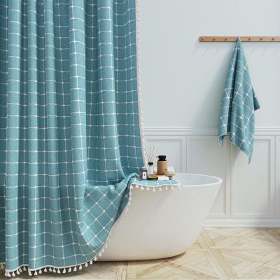 BTTN Extra Long Shower Curtain, 72x96 Inch Long Boho Chic Linen Fabric Heavy Duty Shower Curtain Set with Hooks, Tall Bohemian Farmhouse Shabby Chic Cloth Shower Curtains for Bathroom - Teal/Turquoise