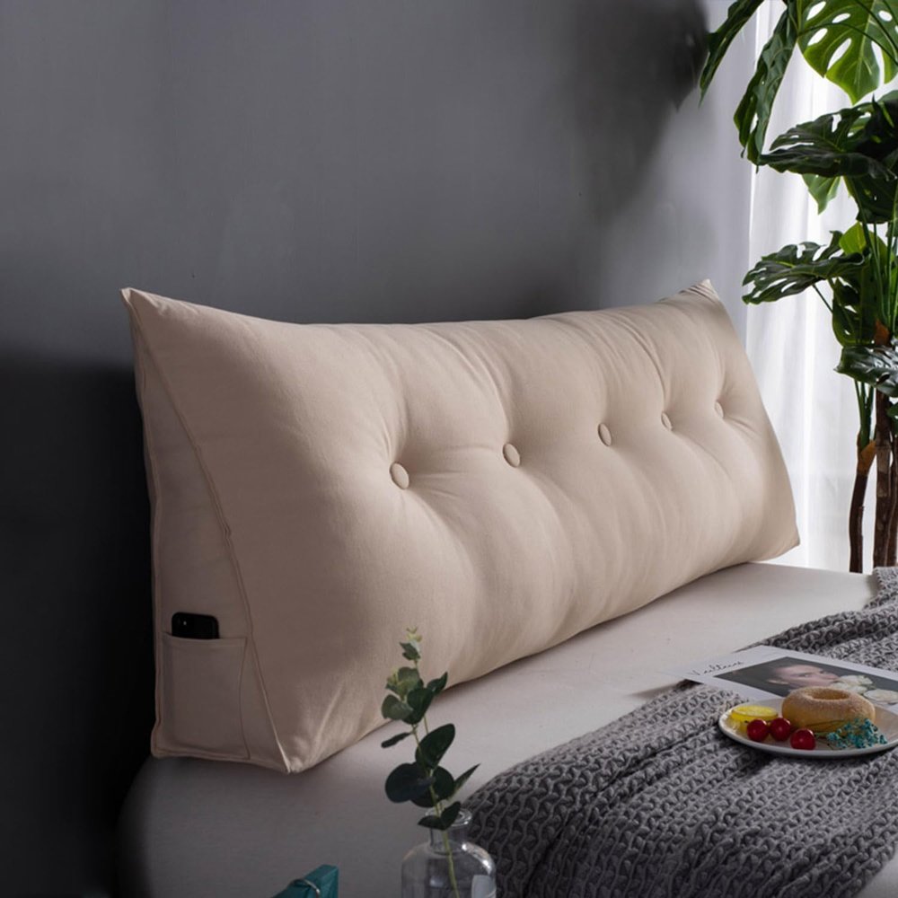 COZMAX Triangular Wedge Pillow Headboard Large Wedge for Day Mattress Cotton Fill King Bed Body Pillow Bed Back Reading Cushion Lumbar Cushion Sofa Bed (Color : Beige, Size : 31.5"/80cm)