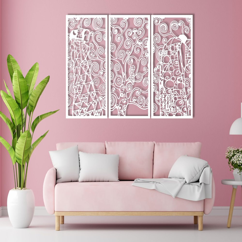 Tree of Life Gustav Klimt, Tree of Life Metal Wall Art, Metal Wall Art, 3 Panel Tree of Life Metal Wall decor, Gustav Klimt, Metal Wall Art for Living Room, Wall Hangings, Tree of Life Metal, Metal Wall Decor (white)