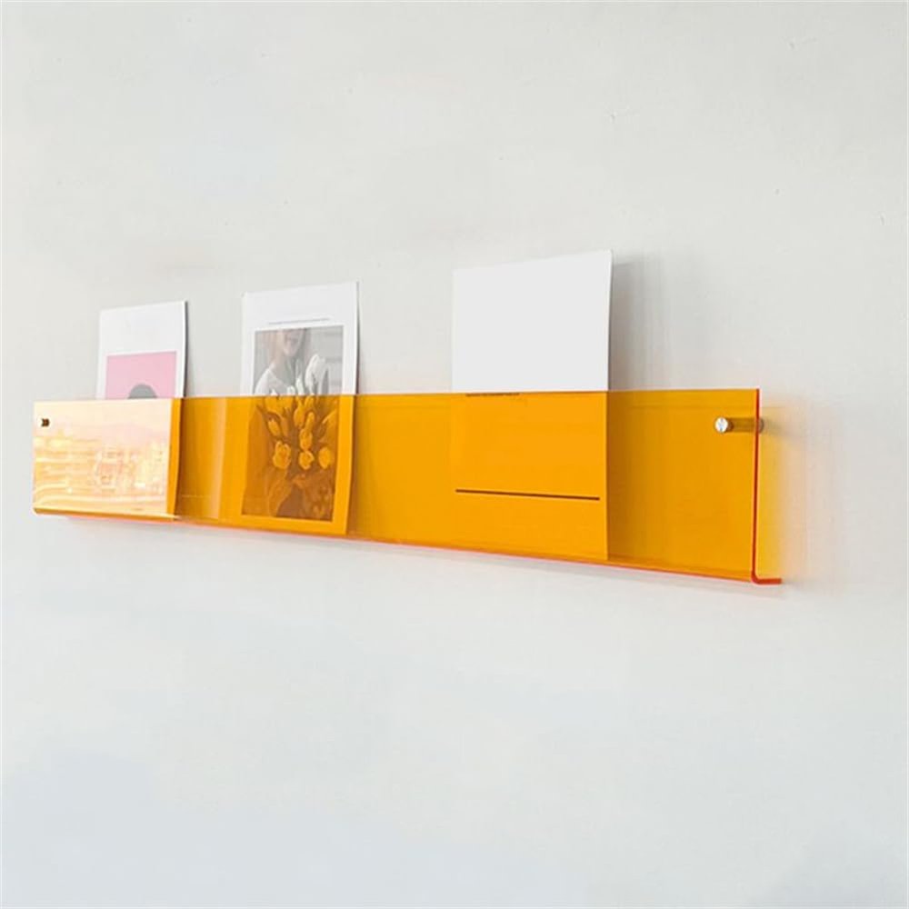 KWOKING Modern Floating Book Shelf 5.9"H Acrylic Wall Mounted Bookcase Picture Book Magazine Rack Wall Rack WallMount Bookshelf Decoration Newspaper Display Book Rack Orange 31.5"L x 1.4"W x 5.9"H