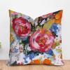 ArogGeld Bright Floral Pink Rose Colourful Farmhouse Cushion Covers Watercolor Rose Peony Flower Throw Pillow Cushion Oriental Toile Chinoiserie Double Side Pillow Sham 16x16in White Linen view 1