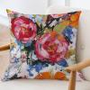 ArogGeld Bright Floral Pink Rose Colourful Farmhouse Cushion Covers Watercolor Rose Peony Flower Throw Pillow Cushion Oriental Toile Chinoiserie Double Side Pillow Sham 16x16in White Linen view 3