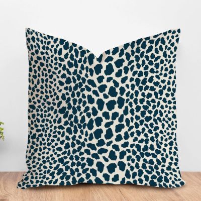 ArogGeld Dark Blue Cheetah Throw Pillows Leopard Print Cow Animal Spots Ink Decorative Sofa Cushion Cover Chinoiserie Chic Farmhouse Pillowcase for Living Room Bedroom 24x24in White Flax