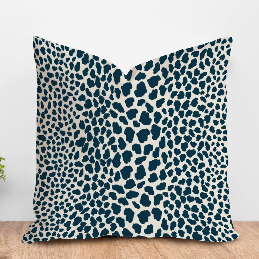 ArogGeld Dark Blue Cheetah Throw Pillows Leopard Print Cow Animal Spots Ink Decorative Sofa Cushion Cover Chinoiserie Chic Farmhouse Pillowcase for Living Room Bedroom 24x24in White Flax