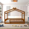RUNNA Full Size Wood Bed House Bed Frame with Fence, for Kids, Teens, Girls, Boys, (Walnut-Thinck 4col) view 1