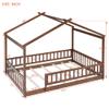 RUNNA Full Size Wood Bed House Bed Frame with Fence, for Kids, Teens, Girls, Boys, (Walnut-Thinck 4col) view 2