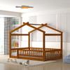 RUNNA Full Size Wood Bed House Bed Frame with Fence, for Kids, Teens, Girls, Boys, (Walnut-Thinck 4col) view 3
