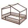 RUNNA Full Size Wood Bed House Bed Frame with Fence, for Kids, Teens, Girls, Boys, (Walnut-Thinck 4col) view 4
