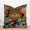 ArogGeld Animal Tiger Stripe Floral Farmhouse Cushion Covers Colorful Flower Animal Print Tiger Cushion Cover Chinoiserie Asian Double Side Throw Pillow Case for Sofa 24x24in White Linen view 1