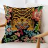ArogGeld Animal Tiger Stripe Floral Farmhouse Cushion Covers Colorful Flower Animal Print Tiger Cushion Cover Chinoiserie Asian Double Side Throw Pillow Case for Sofa 24x24in White Linen view 3