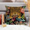 ArogGeld Animal Tiger Stripe Floral Farmhouse Cushion Covers Colorful Flower Animal Print Tiger Cushion Cover Chinoiserie Asian Double Side Throw Pillow Case for Sofa 24x24in White Linen view 4