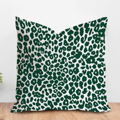 ArogGeld Leopard Graphite Green Cheetah Throw Pillow Cushion Peacock Green Animal Print Leopard Throw Pillow Traditional Chinese Chinoiserie Throw Pillowcase for Sofa 24x24in White Linen