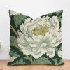 ArogGeld White and Green Flower Throw Pillow Cover Chinoiserie Peony Floral Green Leaf Decorative Pillow Cushion Asian Scenic Chic Chinoiserie Farmhouse Throw Pillowcase 26x26in White Flax view 1