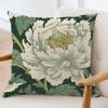 ArogGeld White and Green Flower Throw Pillow Cover Chinoiserie Peony Floral Green Leaf Decorative Pillow Cushion Asian Scenic Chic Chinoiserie Farmhouse Throw Pillowcase 26x26in White Flax view 3