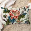 ArogGeld Red Peony Flower Animal Bird Farmhouse Throw Lumbar Pillow Cover Bird in Peony Tree Coral White Linen Cushion Cover Chinoiserie Style Lumbar Pillow Cover Case for Chair Sofa 12x20in view 1