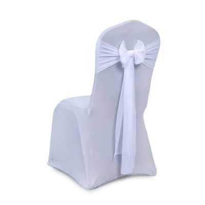 VDS Pack of 150, White, Sheer Chiffon Chair Sashes Bows Chair Cover Back Tie Ribbon for Wedding Birthday Baby Shower Engagement Ceremony Event Party Banquet Restaurant Dining Chair Decoration