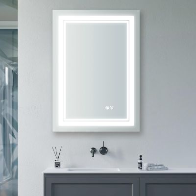 24x32 Inch Modern Rectangle Wall Mounted Vanity Mirror, LED Lighted Bathroom Mirror with Touch Button Anti-Fog Dimmable Memory Function LED Bathroom Mirror, 3 Color Lights, Horizontal/Vertical