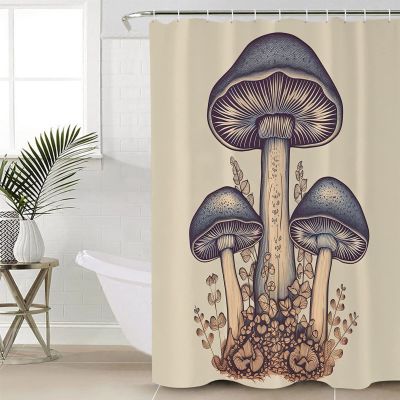 EZON-CH Shower Curtains for Bathroom, Wild Plants Vintage Blue Mushroom Leaves Shower Curtain Set Polyester Waterproof Fabric Bath Curtain with Hooks for Home Hotel Apartment Farmhouse 72x78 inch