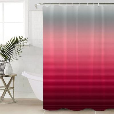 EZON-CH Shower Curtains for Bathroom, Grey Rose Red Stripe Gradient Shower Curtain Set Polyester Waterproof Fabric Bath Curtain with Hooks for Home Hotel Apartment Farmhouse 54x78 inch