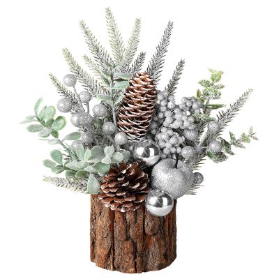 hatisan Small Christmas Tree,Artificial Christmas Tree with Christmas Ornaments Pine Cone Berry,Tabletop Christmas tree for Christmas Decorations Home Room Party Winter Indoor Outdoor (Silver-Round)