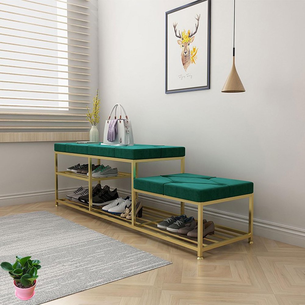 YBLANDRV Entryway Shoe Rack Bench with Soft Upholstery Seat, Modern Shoe Bench for Adult and Child, Hallway Entryway Shoe Organizer, Storage Bench for Bedroom End of Bed (A 160x35x45cm)