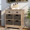 Harper & Bright Designs TREXM Rustic Storage Cabinet with Two Drawers and Four Classic Rattan Basket for Dining Room/Living Room (White Washed) view 3