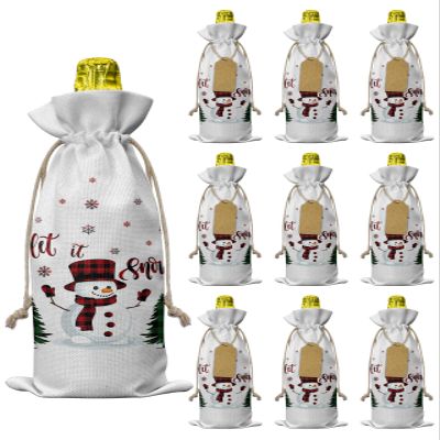 10 Pcs Wine Gift Bags, Christmas Cartoon Snowman Xmas Tree Snowflake Pattern Wine Bottle Bags with Tags Glass Bottle Gift Bags for Wedding Engagement Housewarming