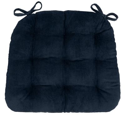 Barnett Home Decor Dining Chair Pad with Ties Corduroy Navy Blue - Size Small 15 x 17 Chair Cushion - Latex Foam Fill Cushion, Reversible, Machine Washable - Pinwale