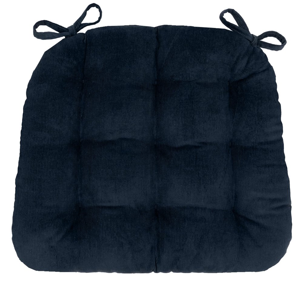 Barnett Home Decor Dining Chair Pad with Ties Corduroy Navy Blue - Size Small 15 x 17 Chair Cushion - Latex Foam Fill Cushion, Reversible, Machine Washable - Pinwale