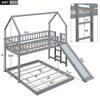 JIVOIT L-Shape House Bunk Bed with Slide and Built-in Ladder, Twin Over Full Bunk Bed with Full-Length Guardrail, House Roof Design Bunk Bed for Kids Teens, No Box Spring Needed (Gray 041) view 2